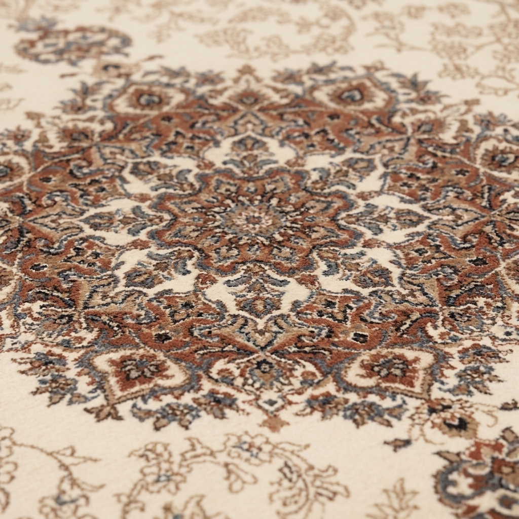 Tapis de Salon Classique à Médaillon Oriental Beige