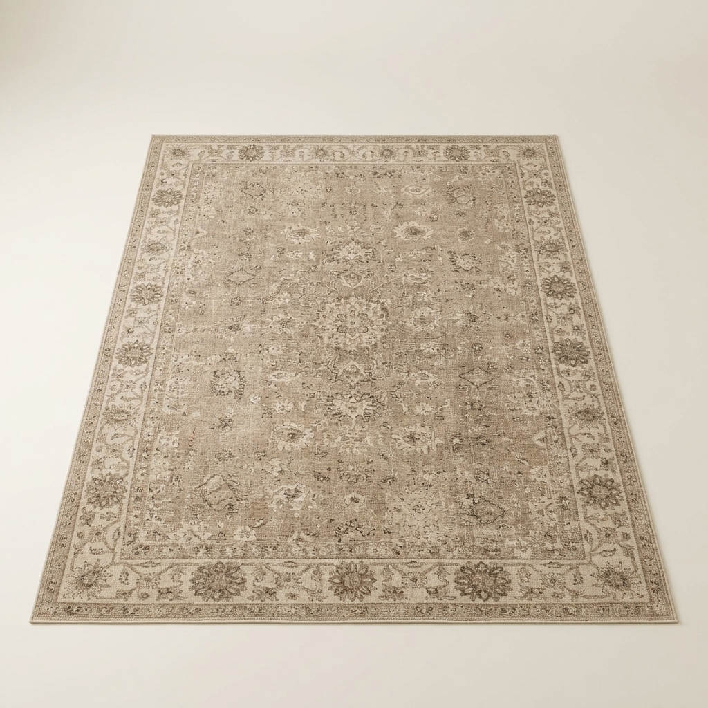 Tapis de Salon Classique Vintage aux Motifs Orientaux - Beige