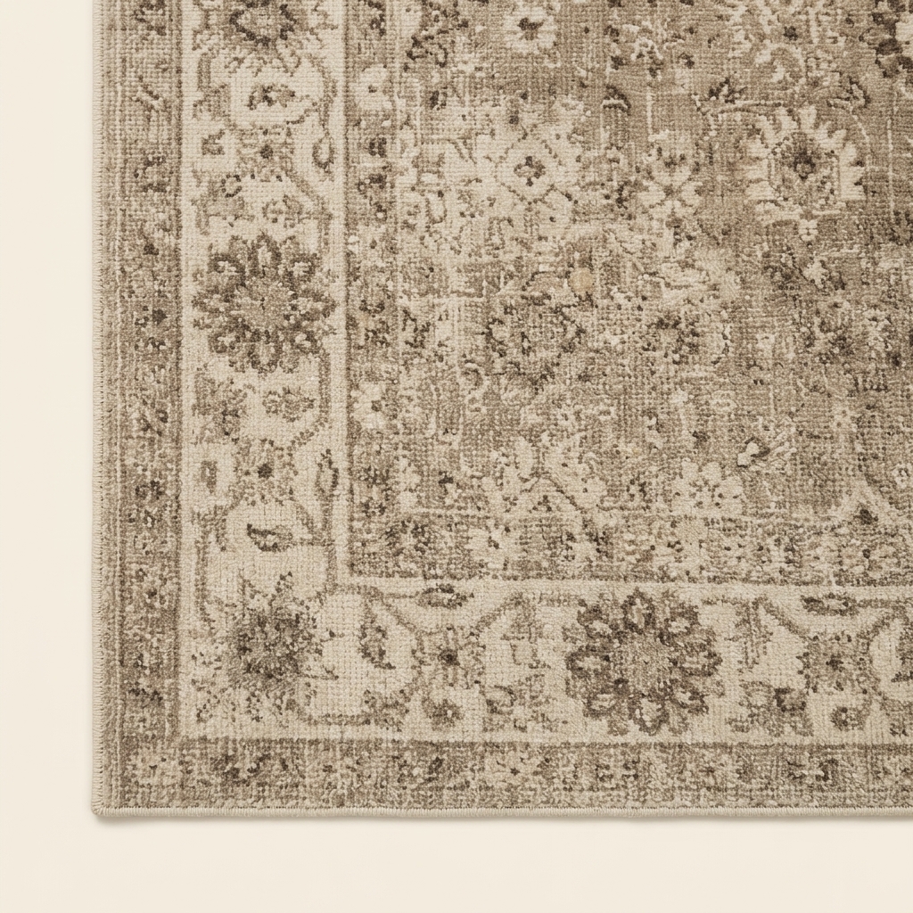 Tapis de Salon Classique Vintage aux Motifs Orientaux - Beige