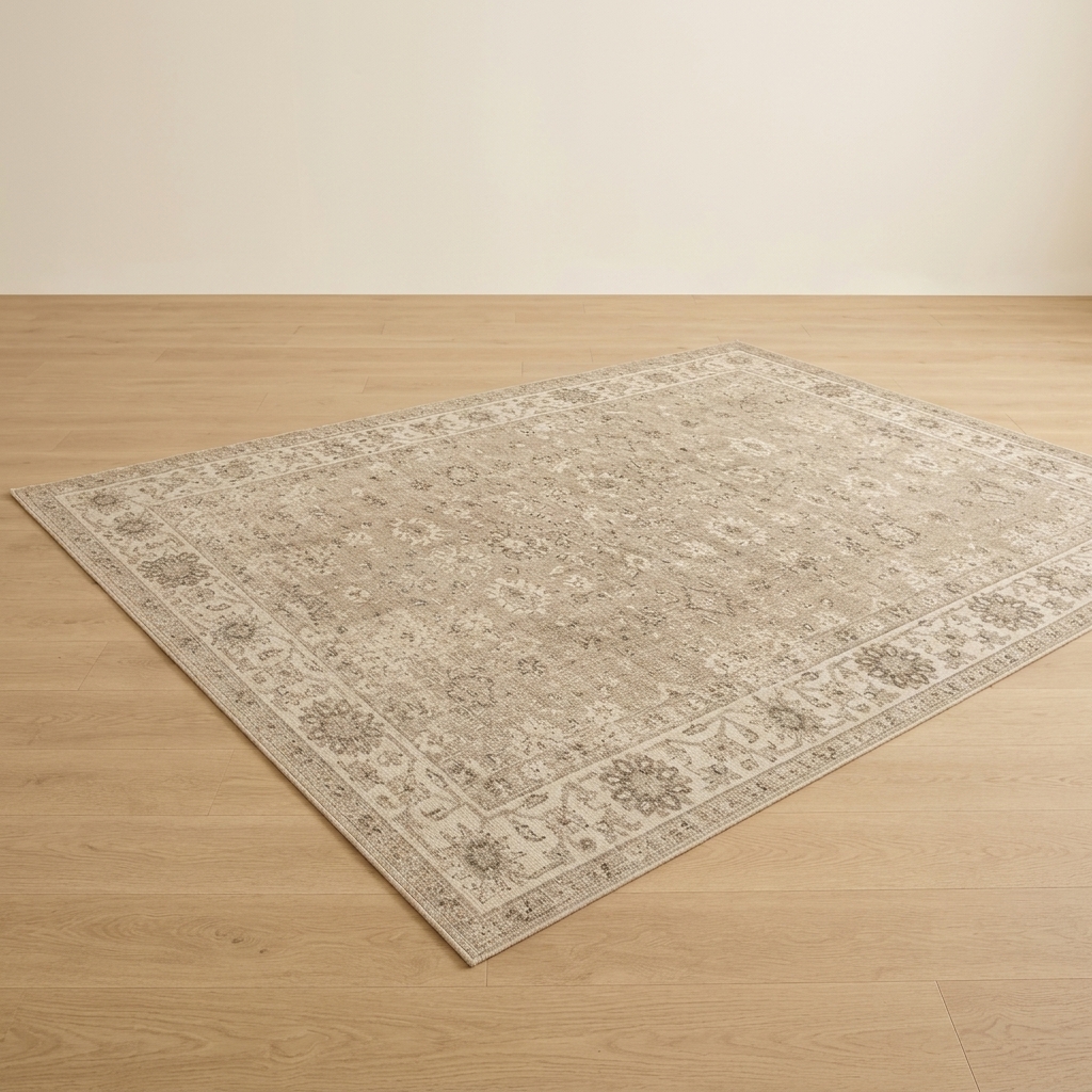 Tapis de Salon Classique Vintage aux Motifs Orientaux - Beige