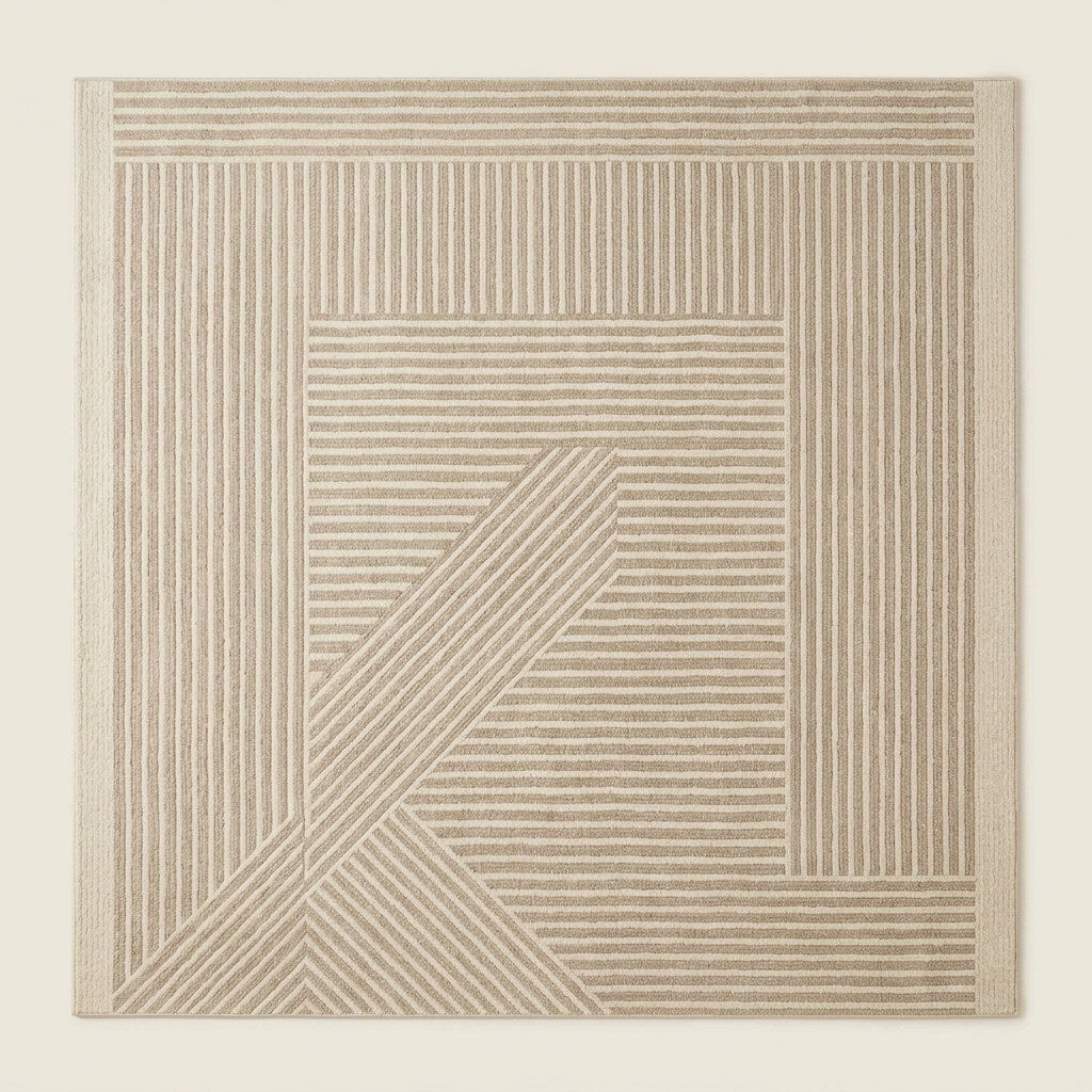 Tapis de Salon Moderne Beige à Motifs Géométriques Texturés
