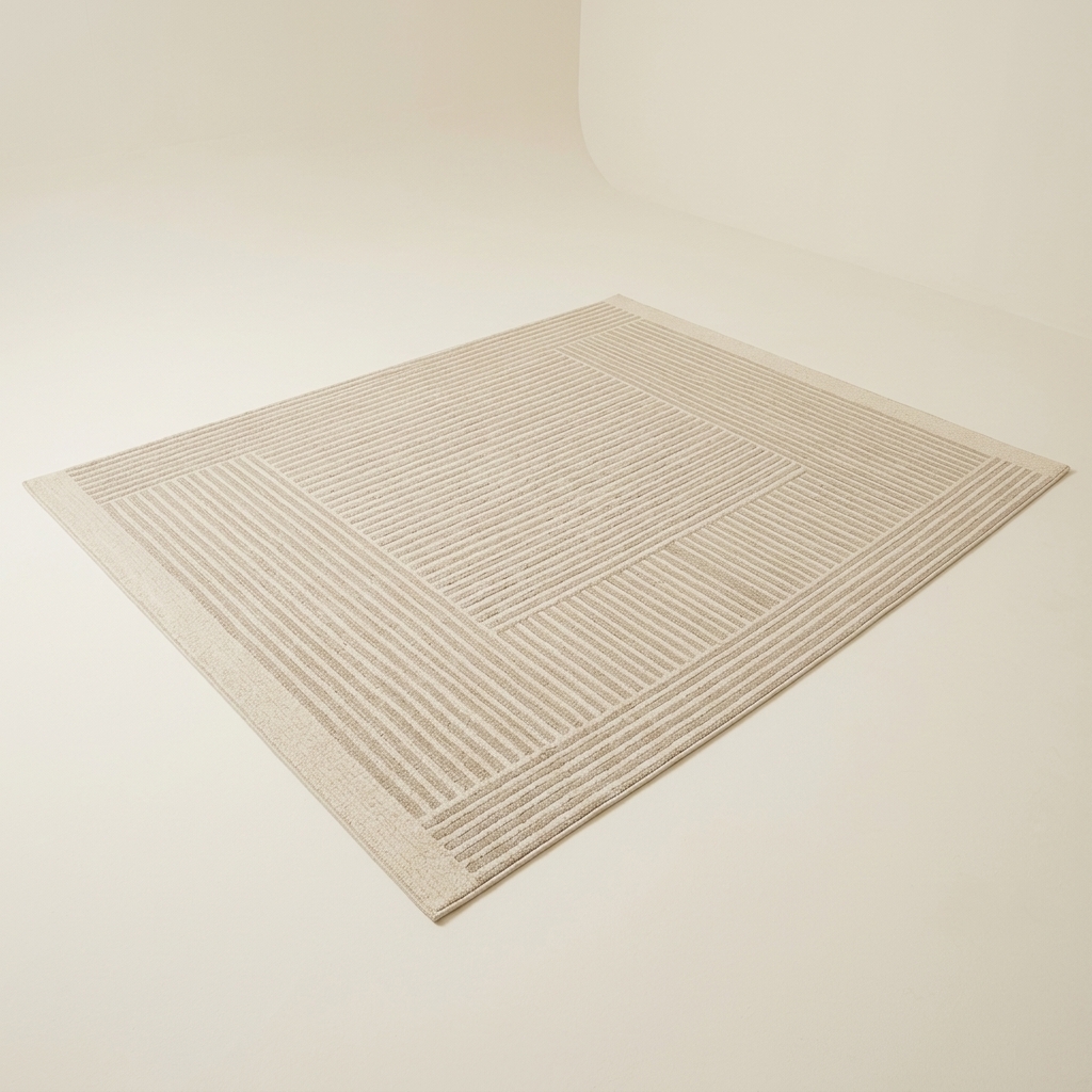 Tapis de Salon Moderne Beige à Motifs Géométriques Texturés