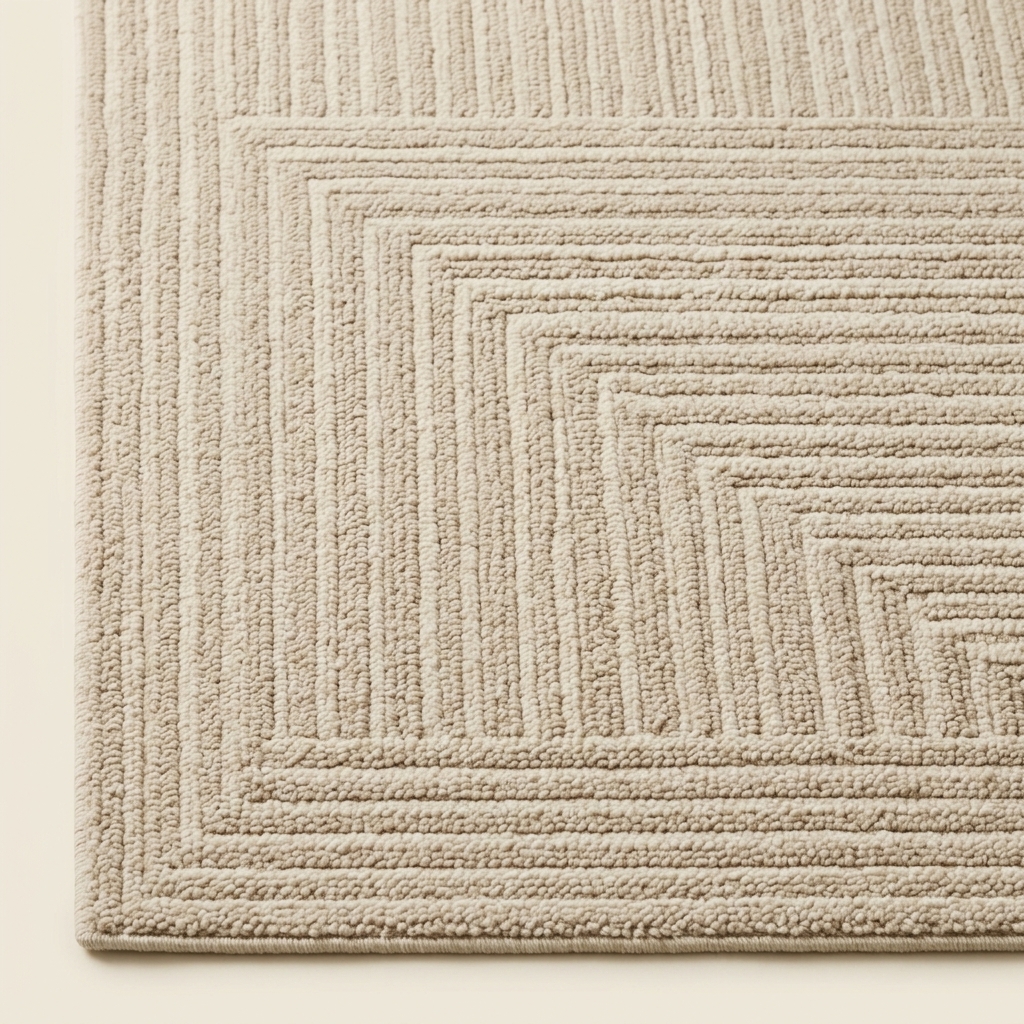 Tapis de Salon Moderne Beige à Motifs Géométriques Texturés