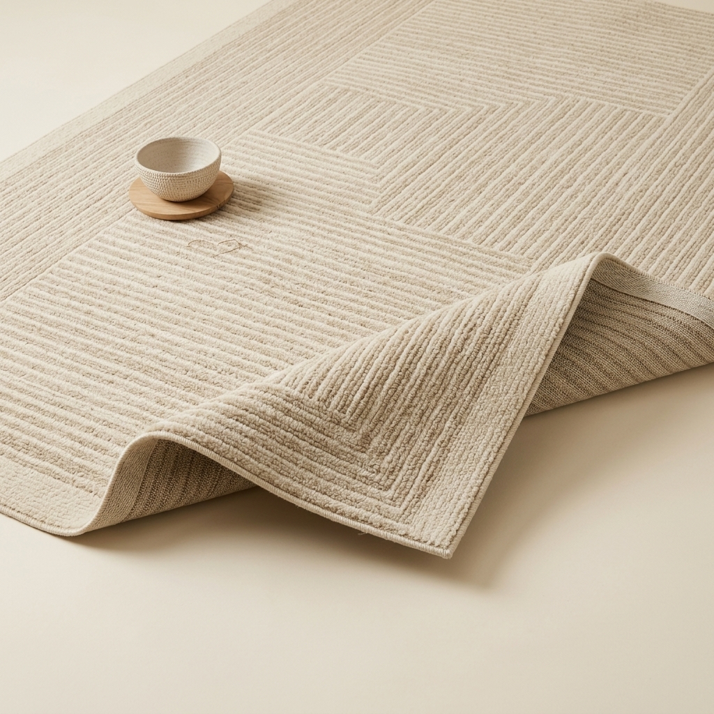 Tapis de Salon Moderne Beige à Motifs Géométriques Texturés
