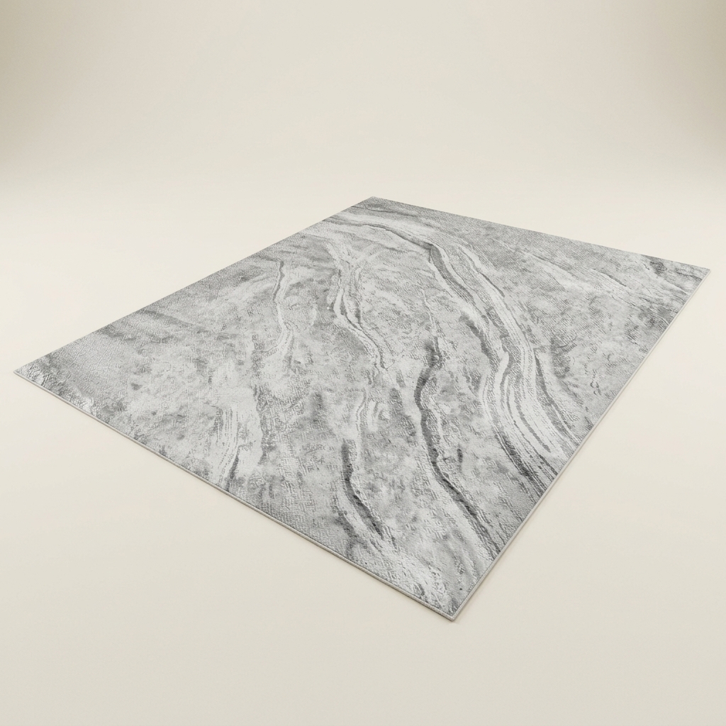 Tapis de salon moderne effet marbré gris et blanc