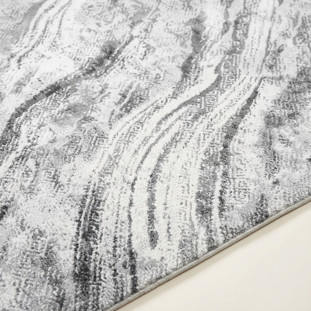 Tapis de salon moderne effet marbré gris et blanc