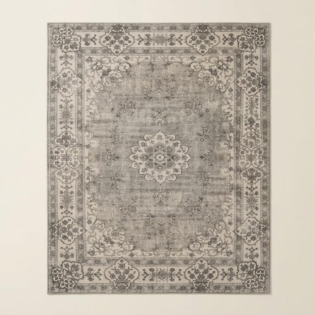 Tapis de Salon Vintage à Motifs Orientaux Gris et Beige