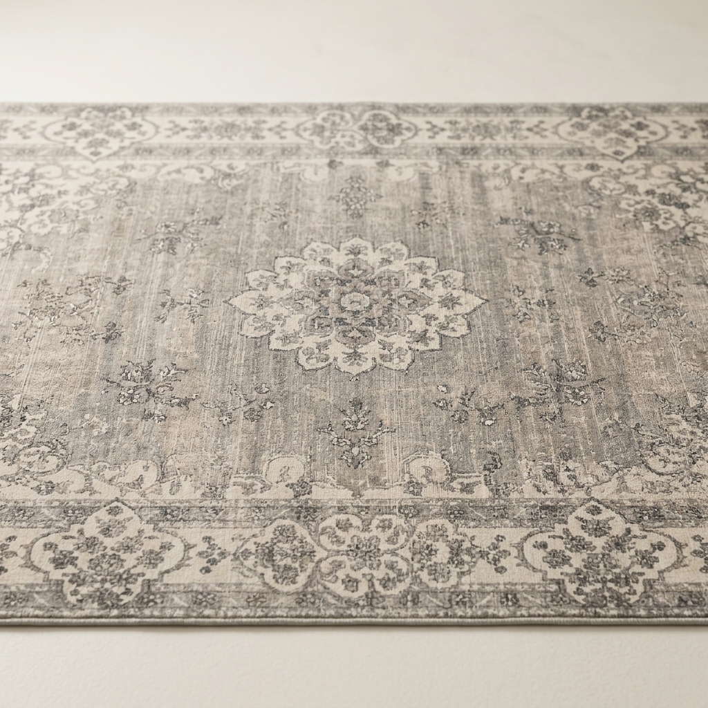 Tapis de Salon Vintage à Motifs Orientaux Gris et Beige