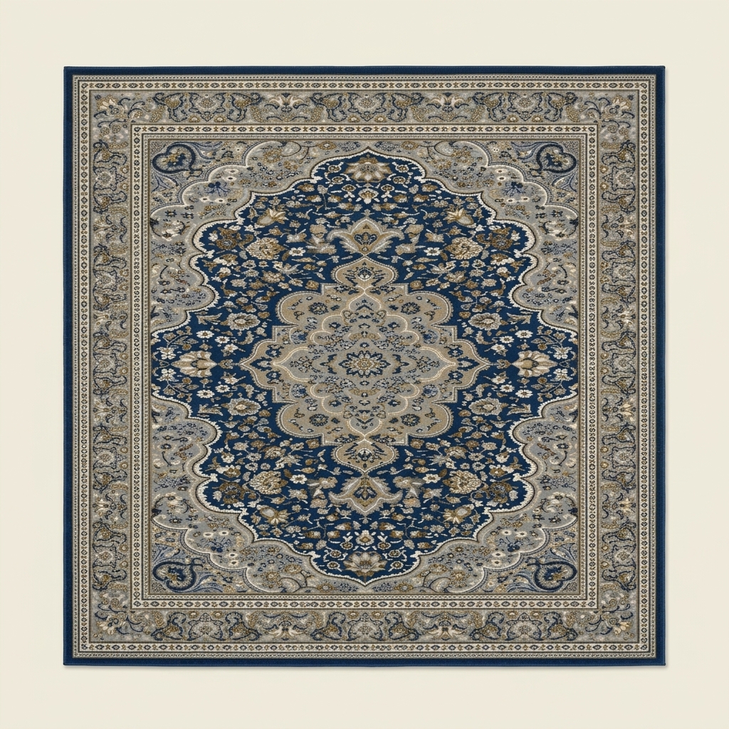 Tapis de Salon Classique Motif Oriental Bleu et Beige
