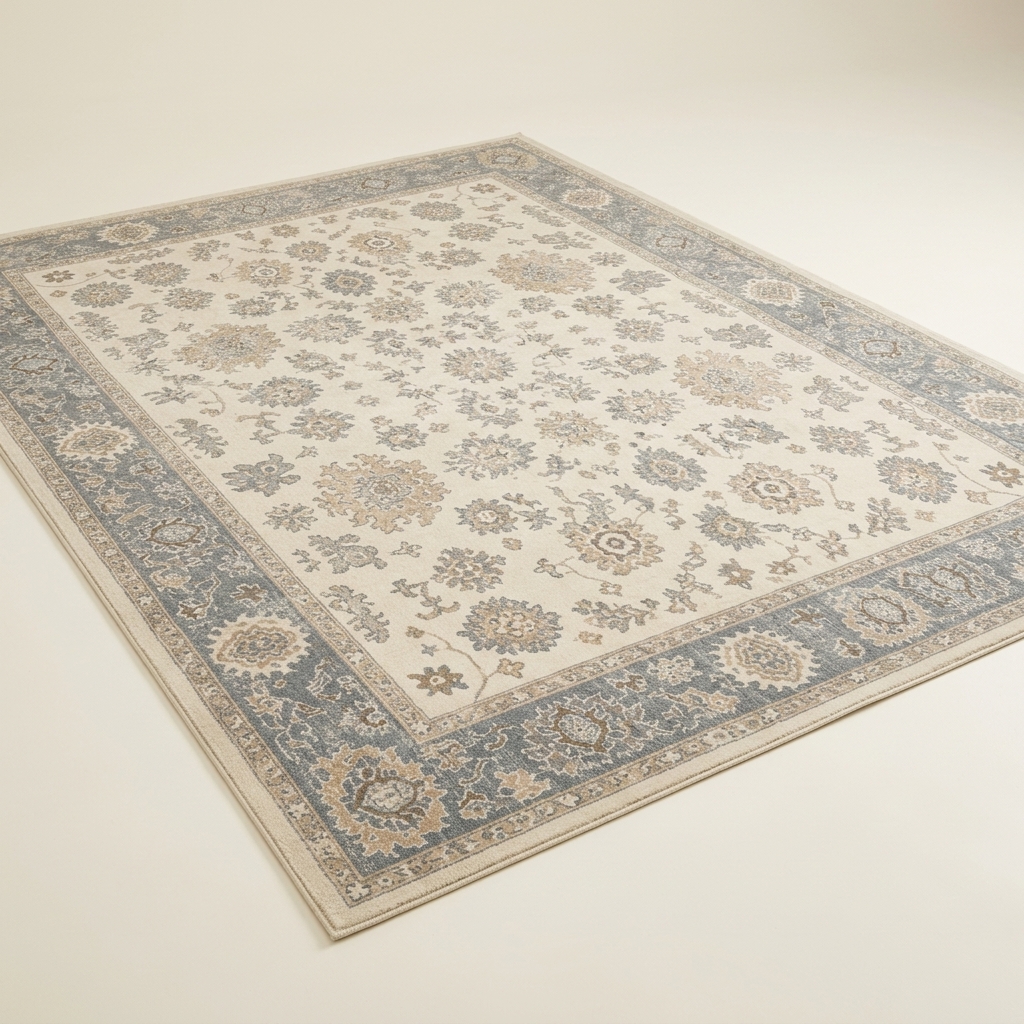 Tapis de Salon Classique à Motifs Orientaux - Beige et Gris