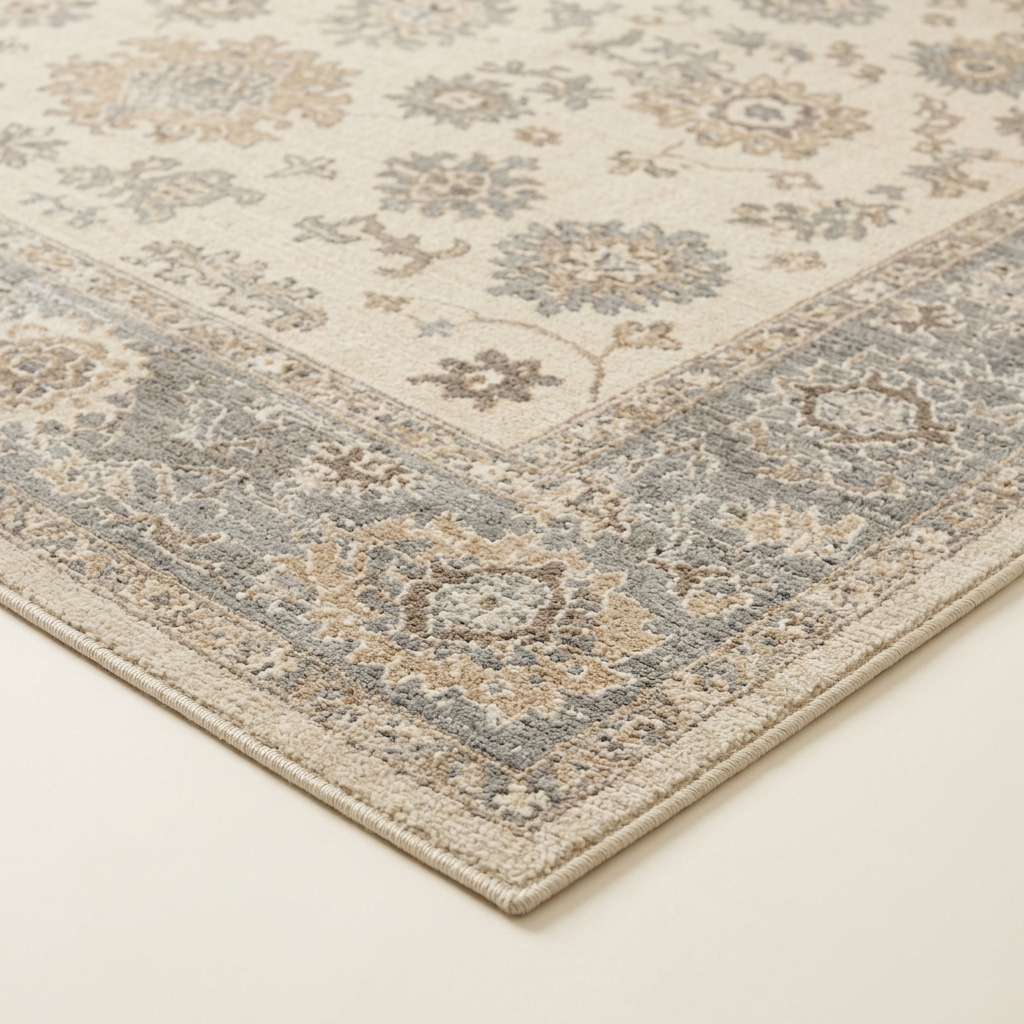 Tapis de Salon Classique à Motifs Orientaux - Beige et Gris