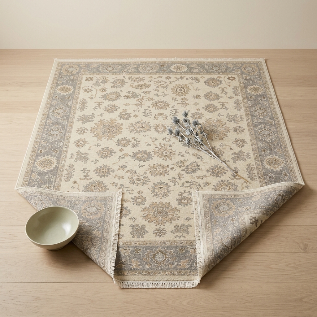 Tapis de Salon Classique à Motifs Orientaux - Beige et Gris