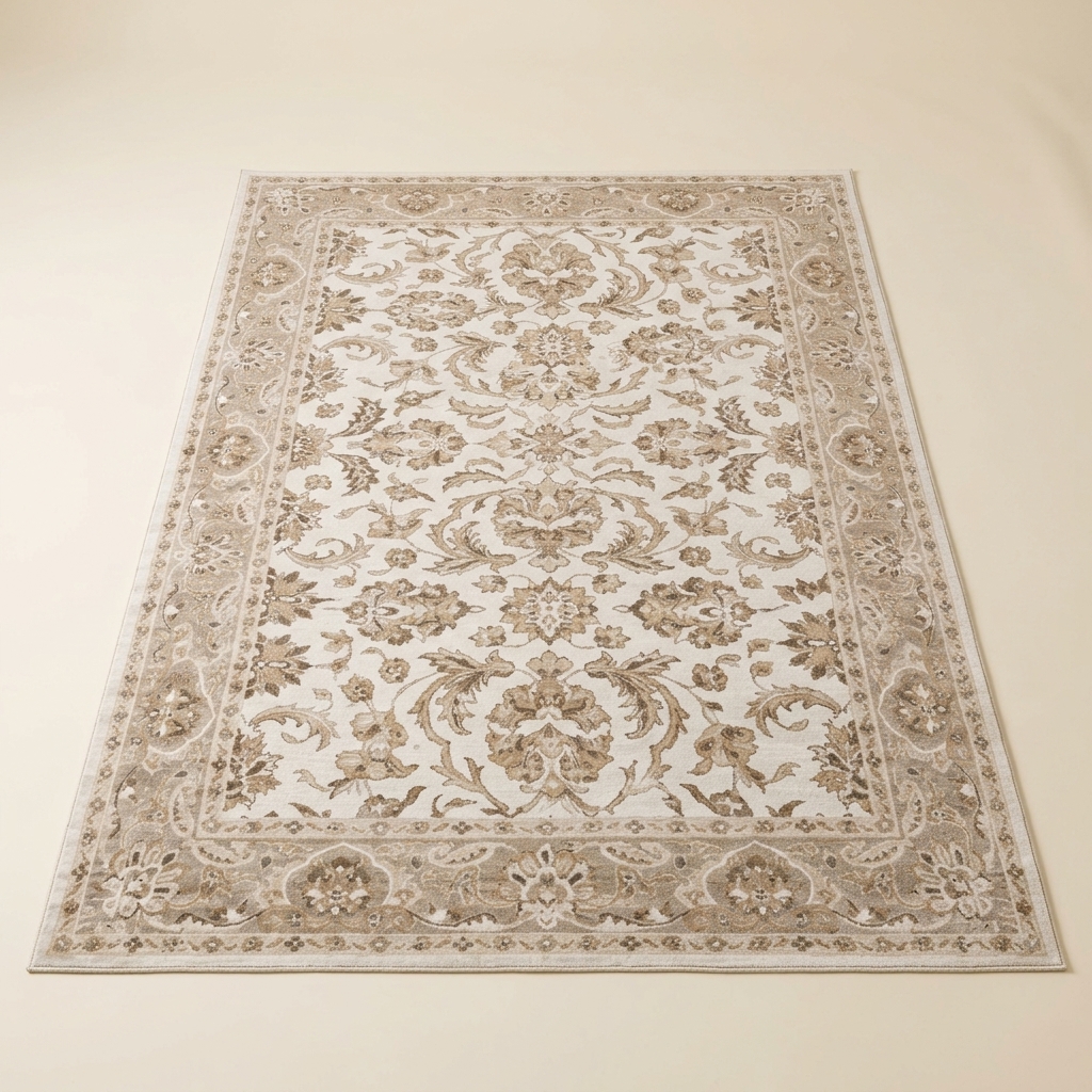 Tapis de Salon Classique à Motifs Orientaux Beige et Crème