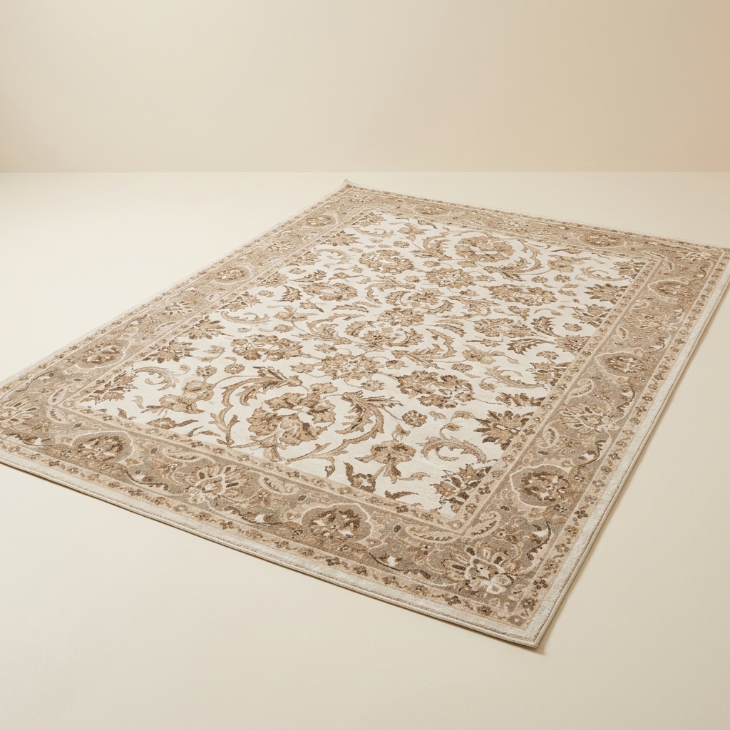 Tapis de Salon Classique à Motifs Orientaux Beige et Crème