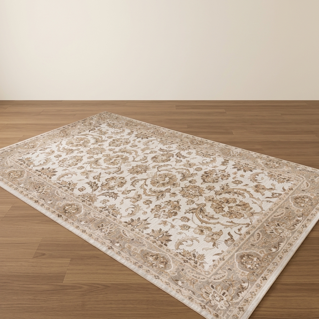 Tapis de Salon Classique à Motifs Orientaux Beige et Crème