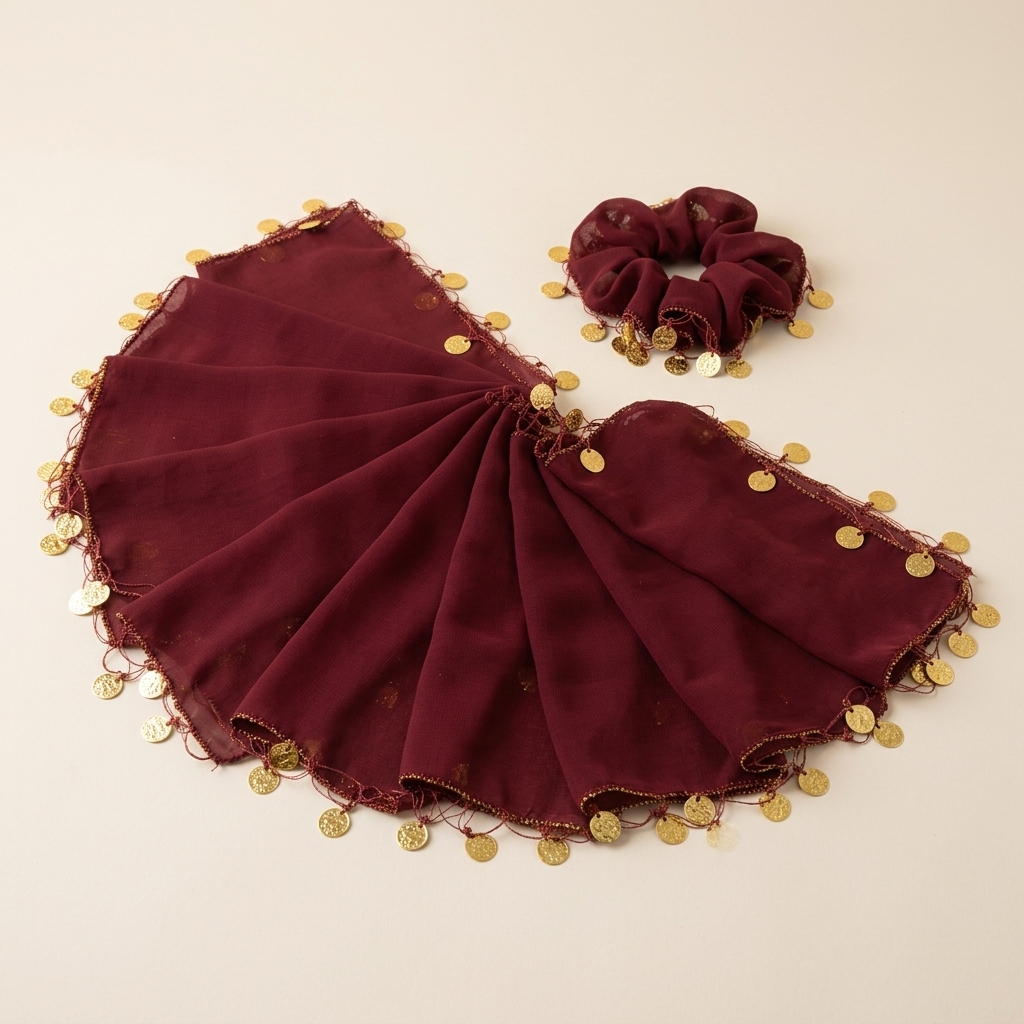 Foulard Traditionnel Bordeaux à Pièces Dorées