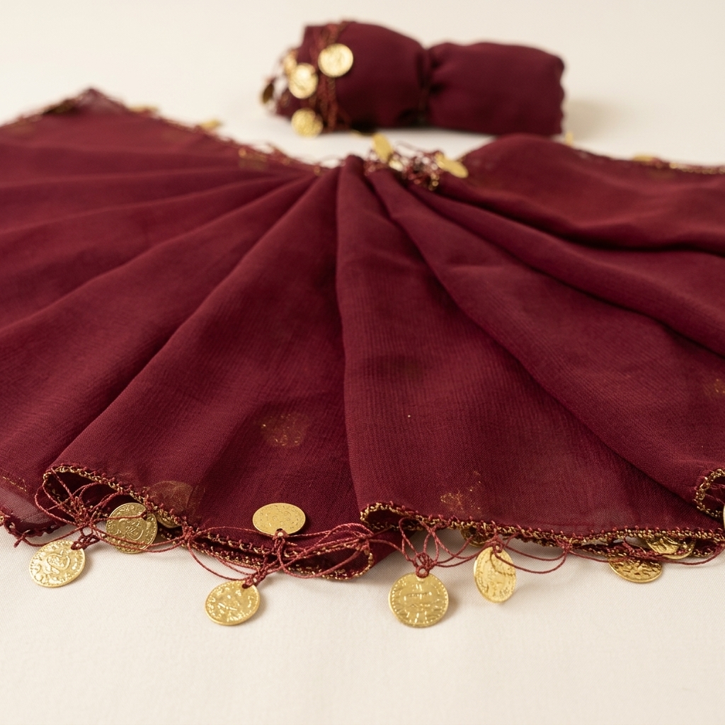 Foulard Traditionnel Bordeaux à Pièces Dorées