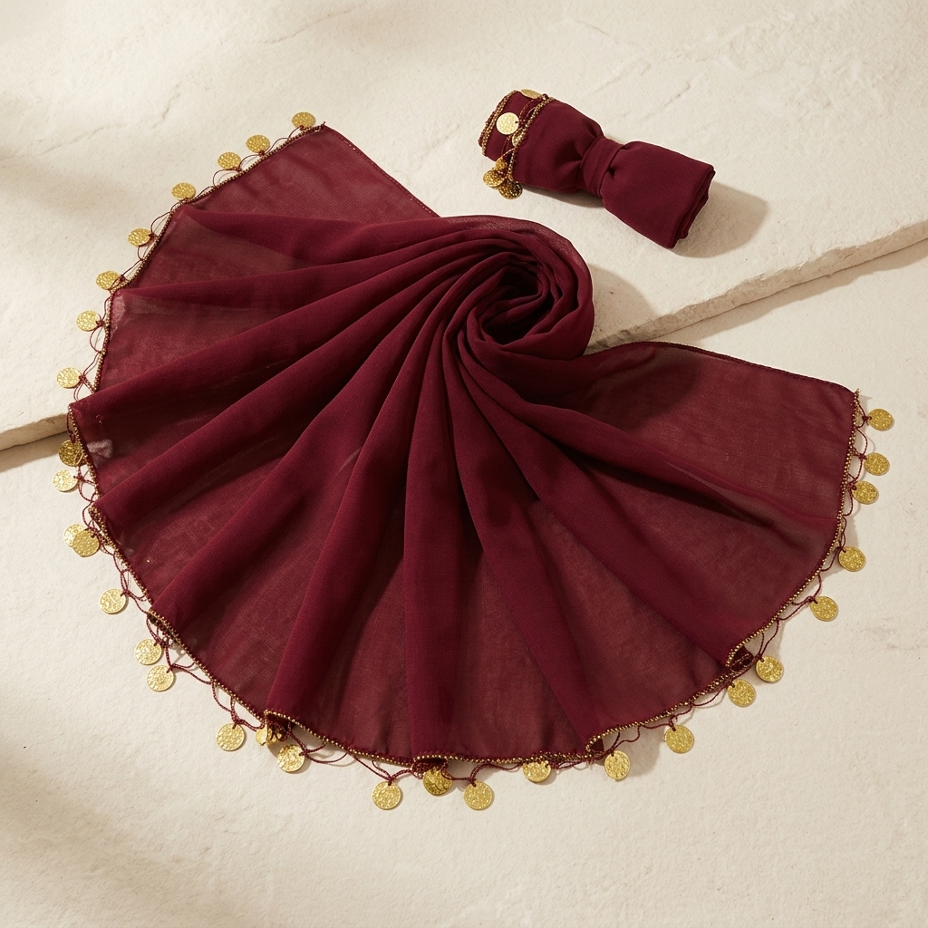 Foulard Traditionnel Bordeaux à Pièces Dorées