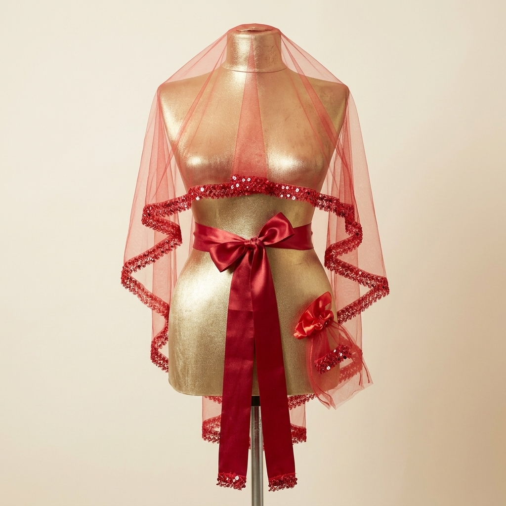 Parure de Henné Rouge 3 Pièces - Voile, Ceinture et Gants