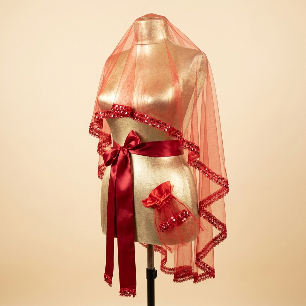 Parure de Henné Rouge 3 Pièces - Voile, Ceinture et Gants
