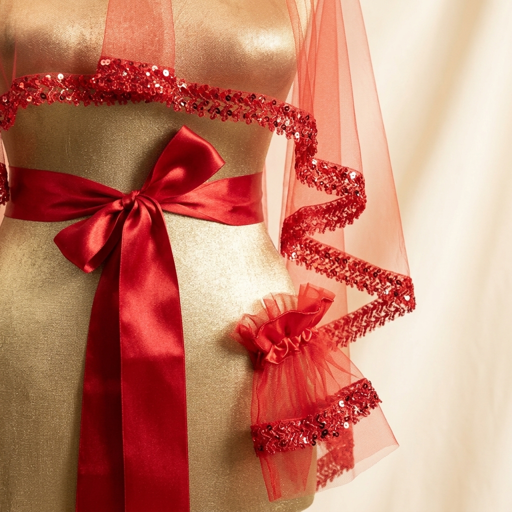 Parure de Henné Rouge 3 Pièces - Voile, Ceinture et Gants