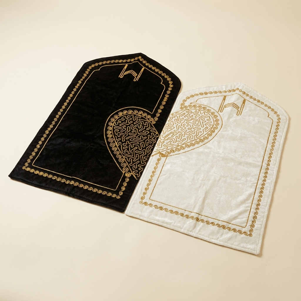 Ensemble de 2 Tapis de Prière pour Couple en Velours Brodé Doré