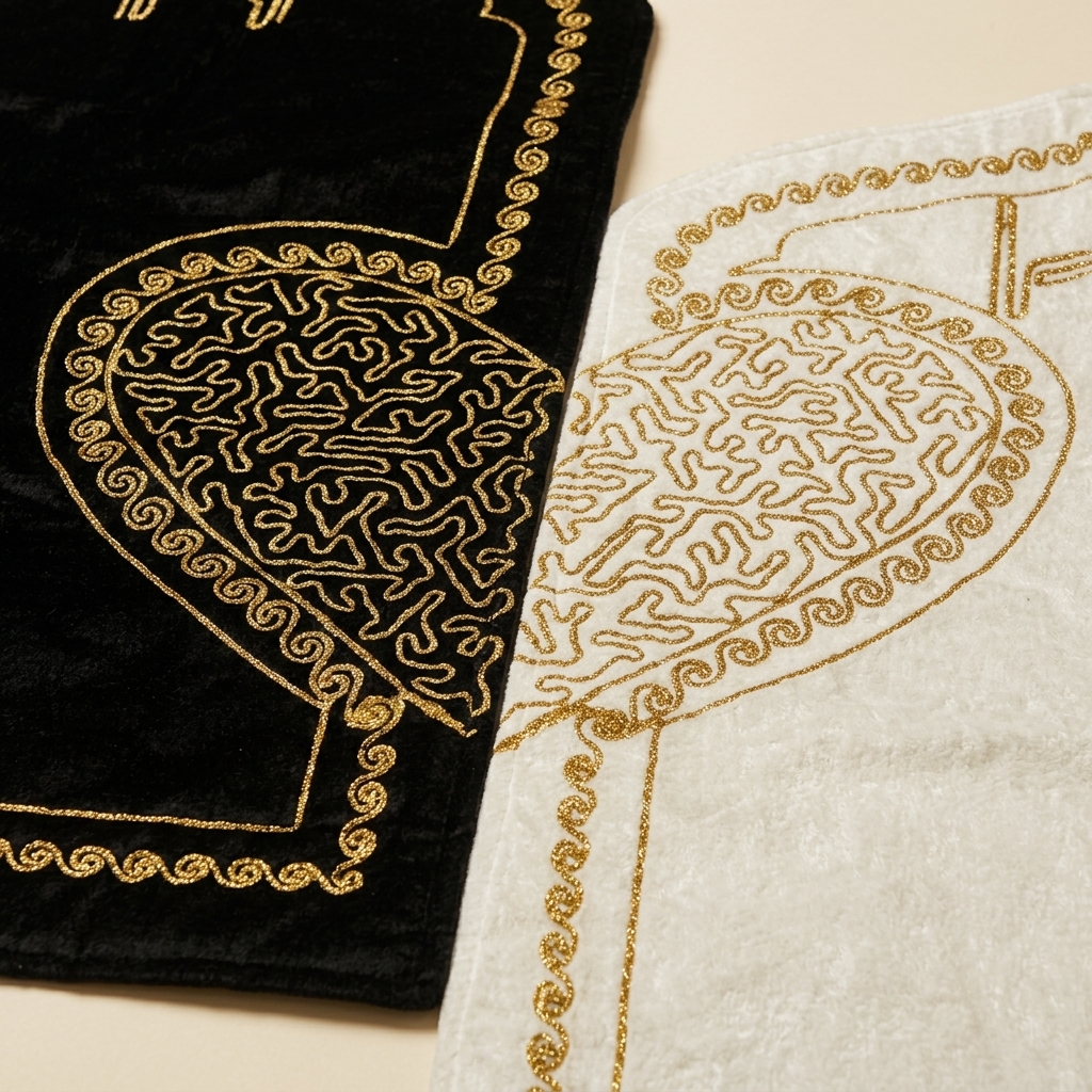 Ensemble de 2 Tapis de Prière pour Couple en Velours Brodé Doré
