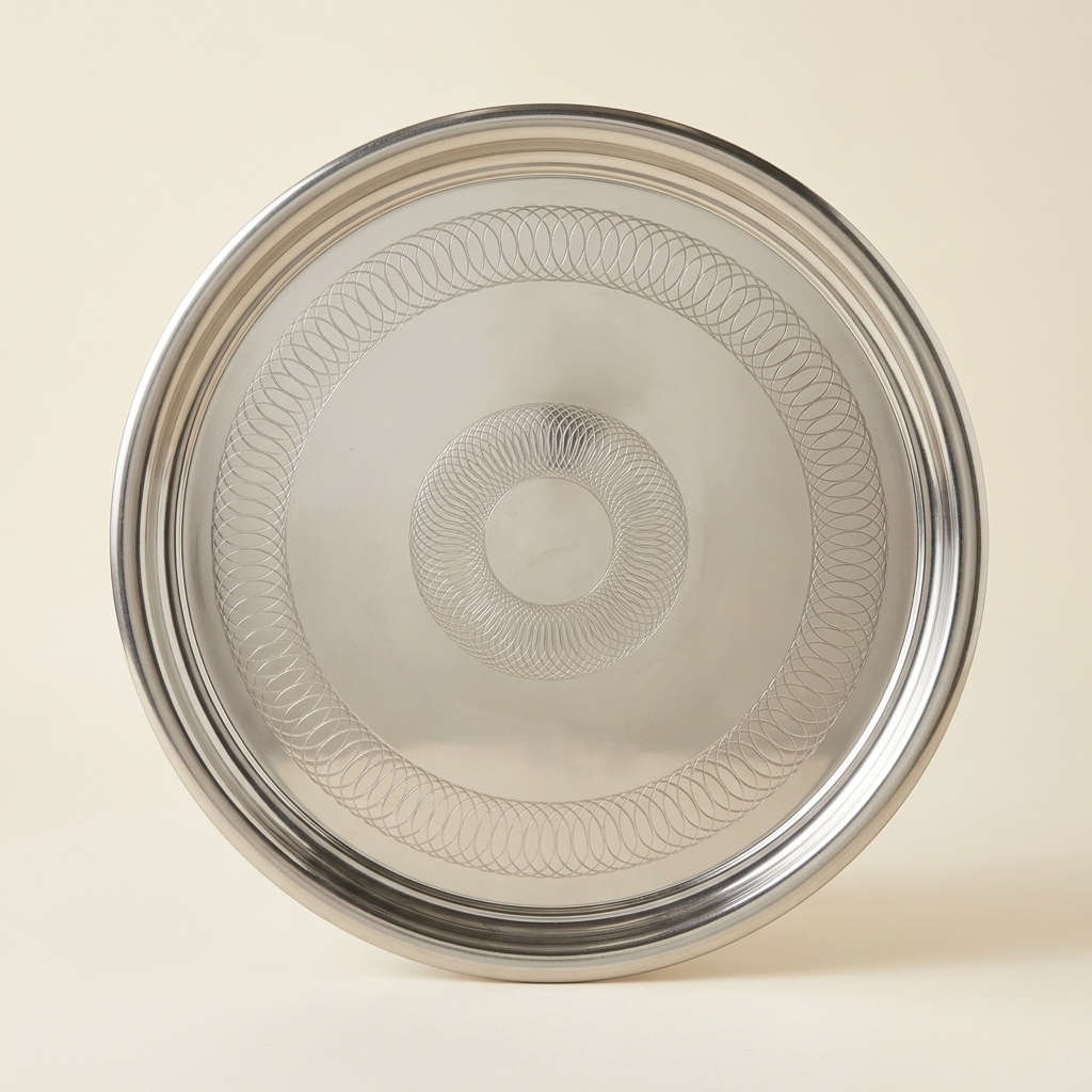 Plateau de Service Rond en Inox Gravé - 45 cm