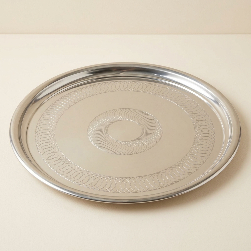 Plateau de Service Rond en Inox Gravé - 45 cm