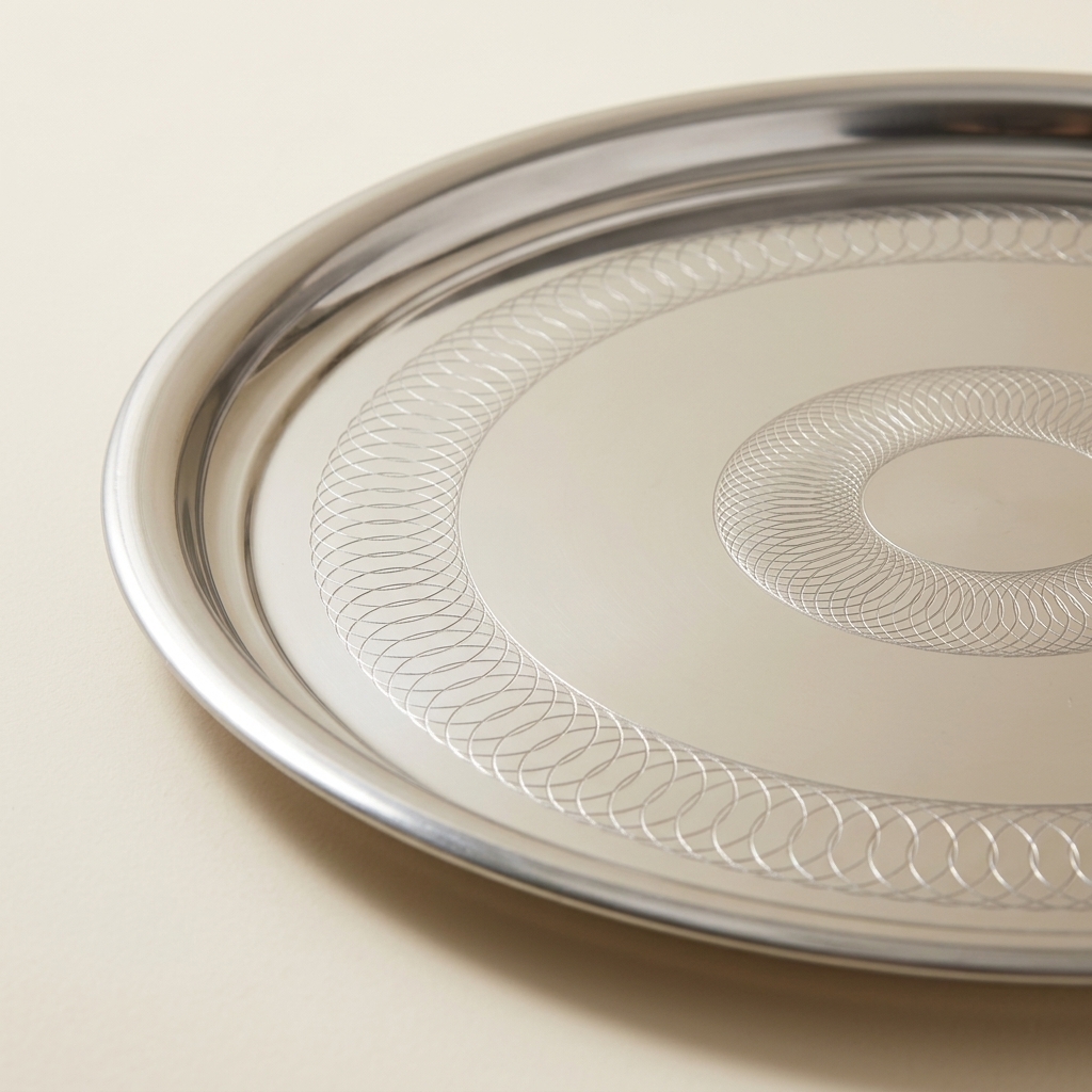 Plateau de Service Rond en Inox Gravé - 45 cm