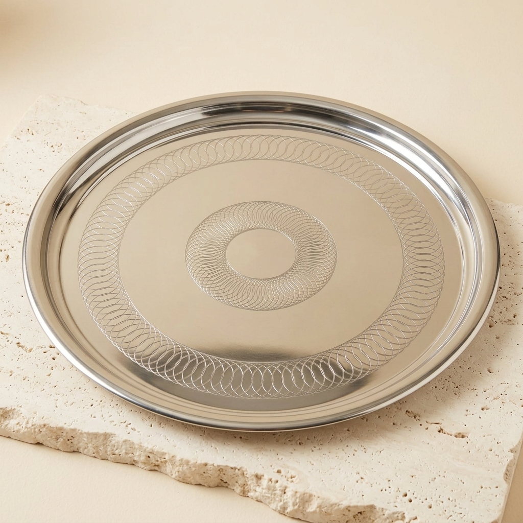 Plateau de Service Rond en Inox Gravé - 45 cm