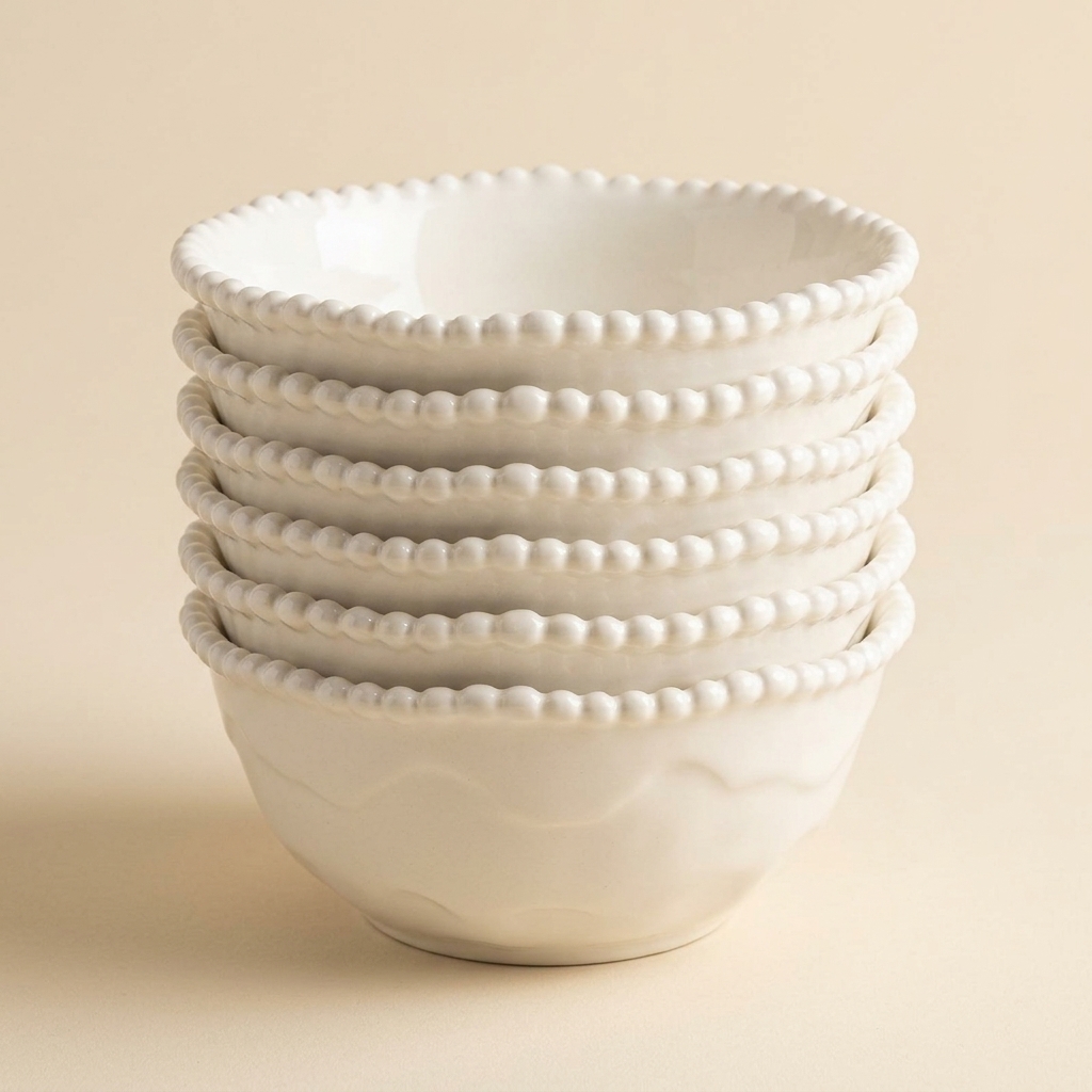 Almina Pearly Lot de 6 Bols à Céréales en Porcelaine