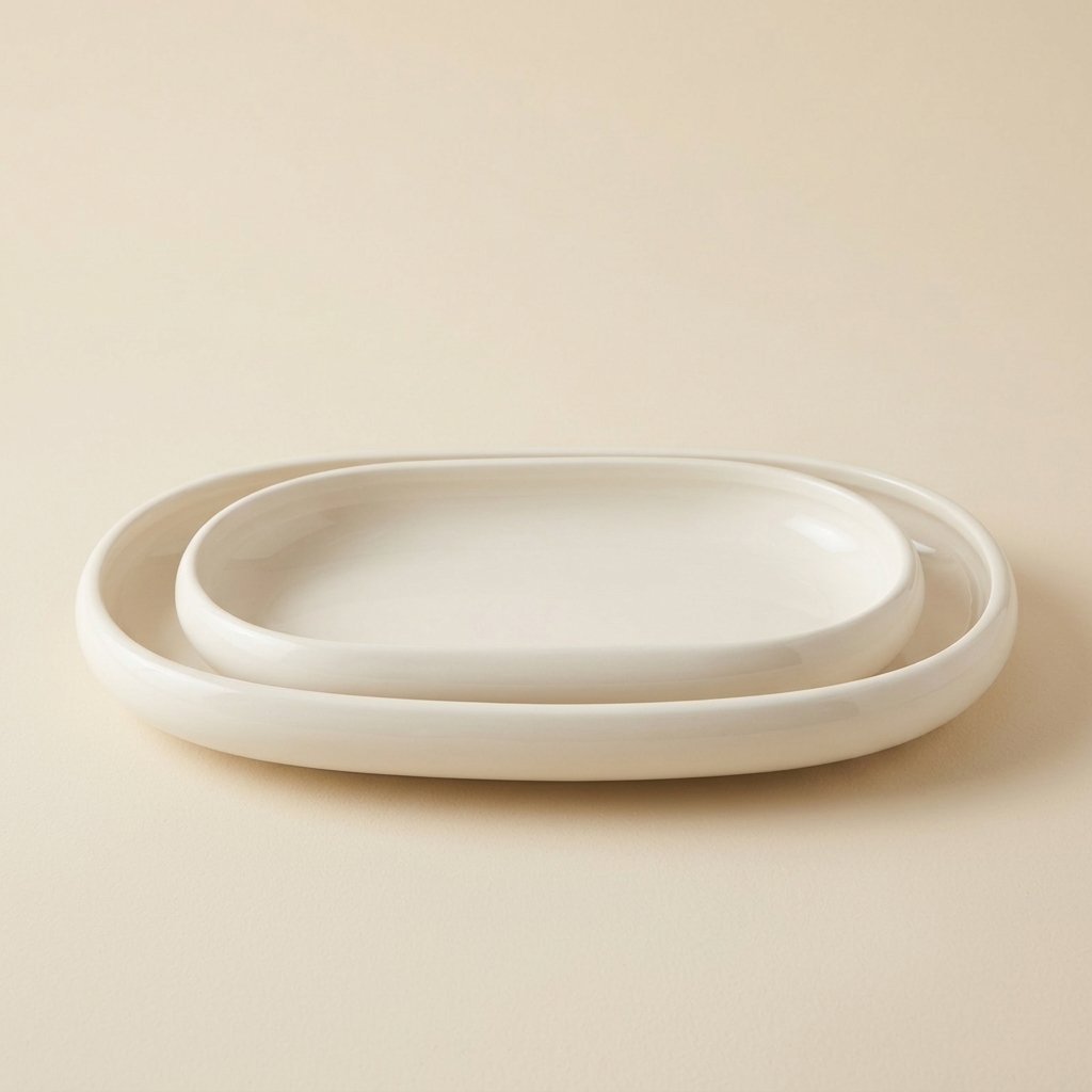 Lot de 2 Plats de Service Ovales en Porcelaine Almina Belicia