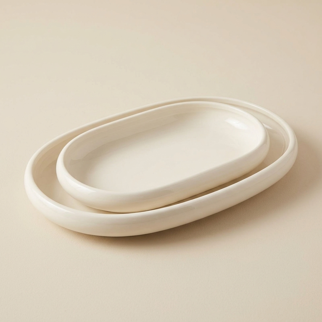 Lot de 2 Plats de Service Ovales en Porcelaine Almina Belicia