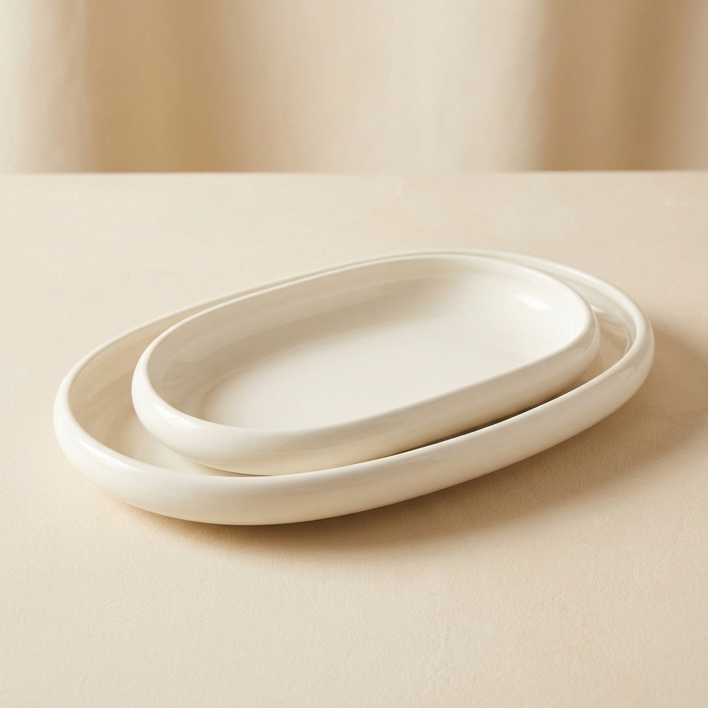 Lot de 2 Plats de Service Ovales en Porcelaine Almina Belicia