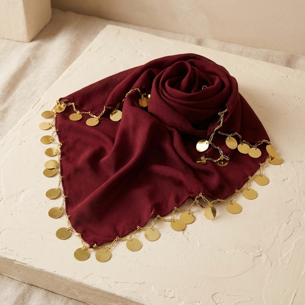 Mouchoir de Danse Traditionnel avec Sequins Dorés