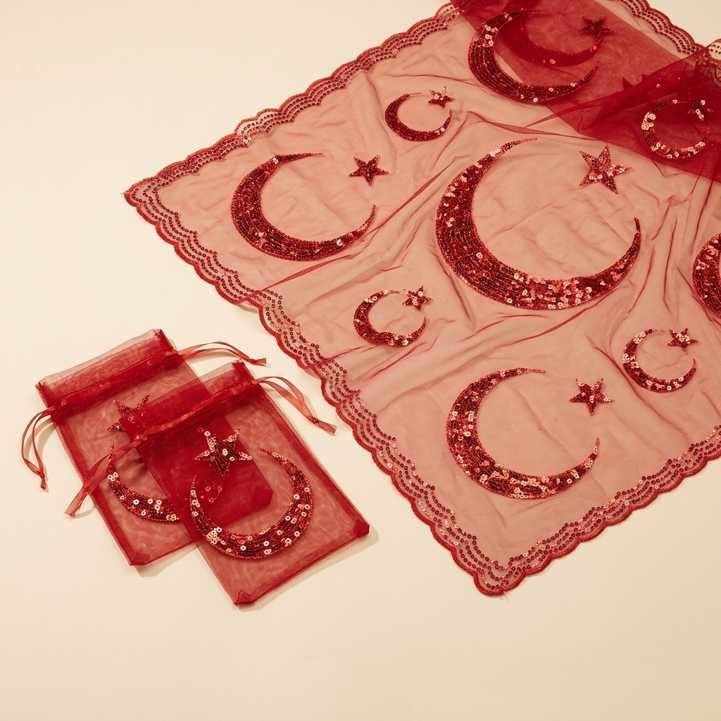 Parure Voile et Gants de Henné Rouge à Paillettes