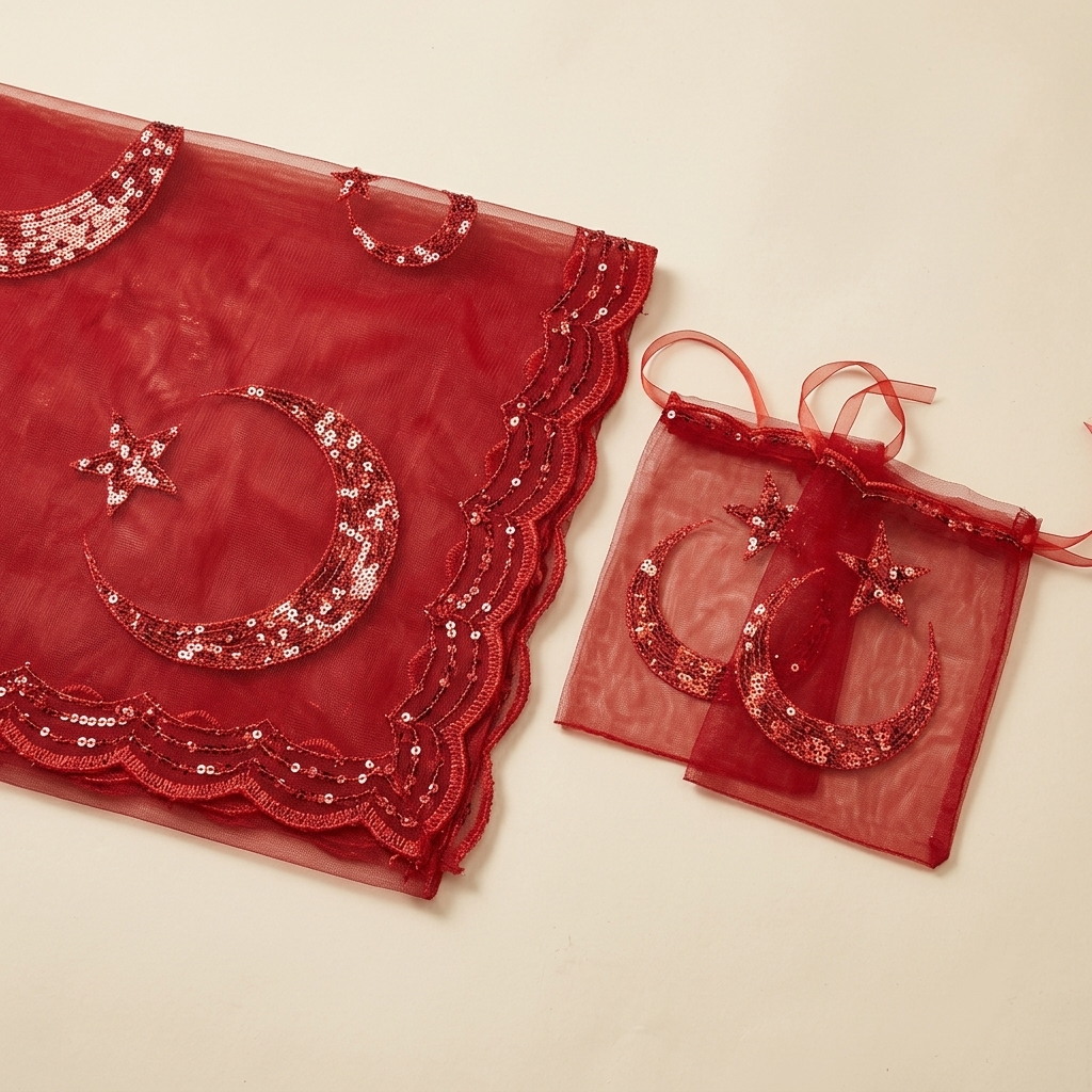 Parure Voile et Gants de Henné Rouge à Paillettes