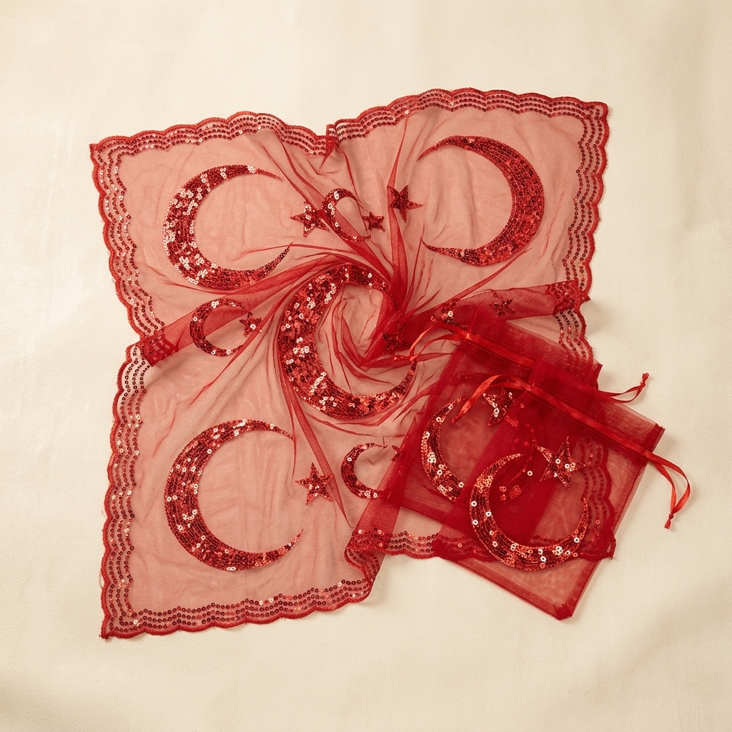 Parure Voile et Gants de Henné Rouge à Paillettes