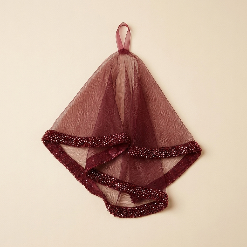 Mouchoir de Danse Halay en Tulle Bordeaux Perlé