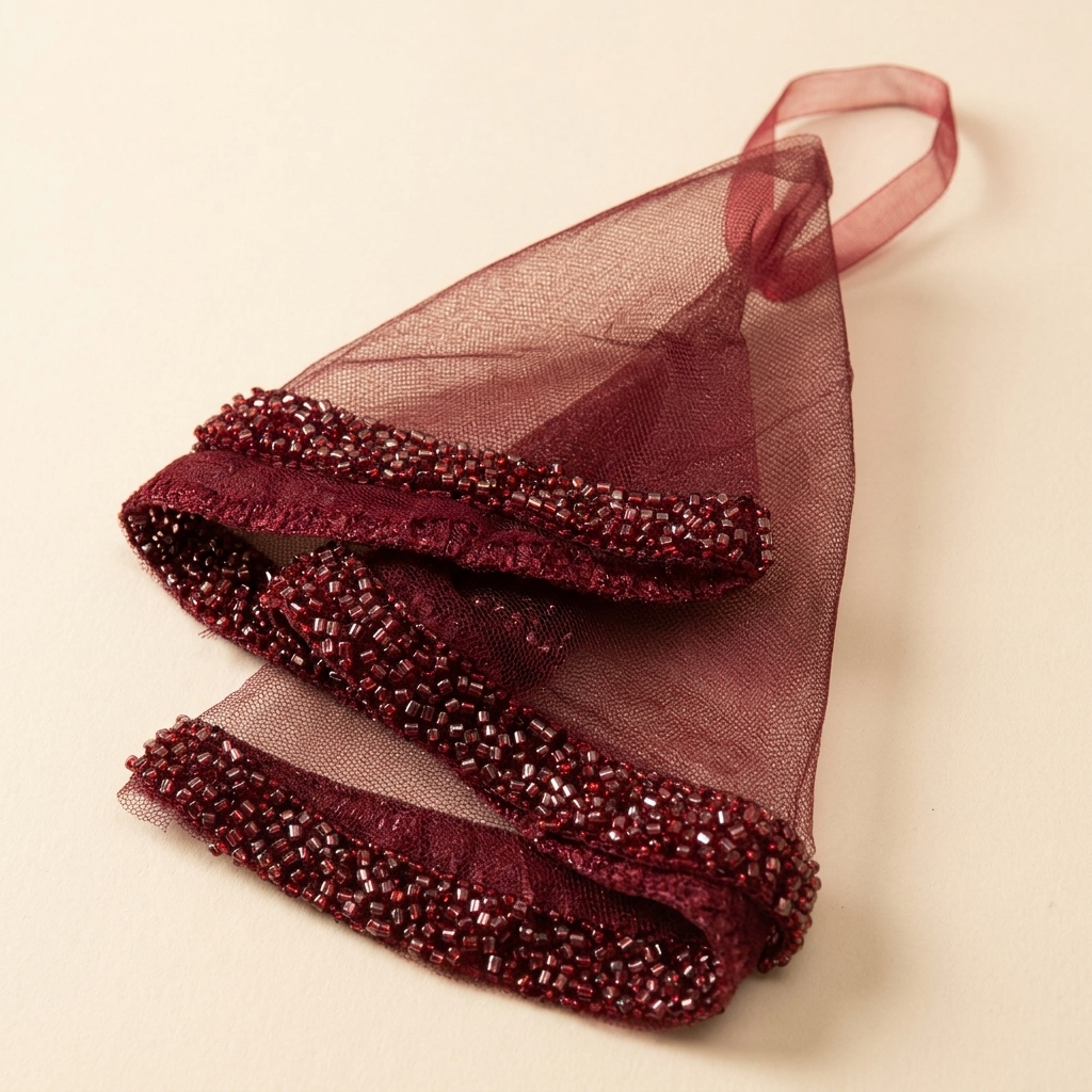 Mouchoir de Danse Halay en Tulle Bordeaux Perlé