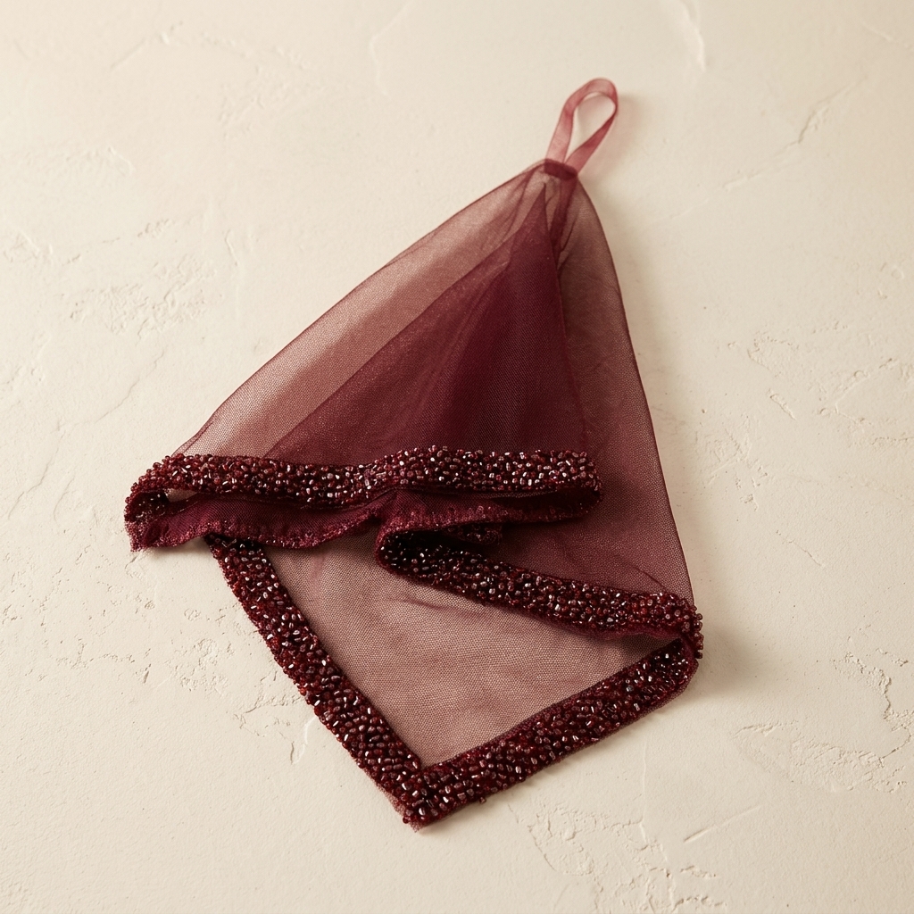 Mouchoir de Danse Halay en Tulle Bordeaux Perlé