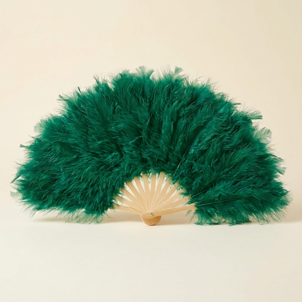 Éventail en Plumes Vert Émeraude - Accessoire de Soirée
