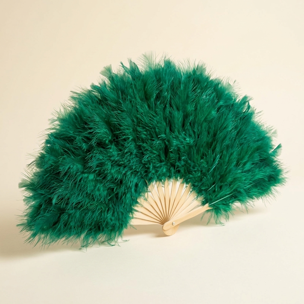 Éventail en Plumes Vert Émeraude - Accessoire de Soirée
