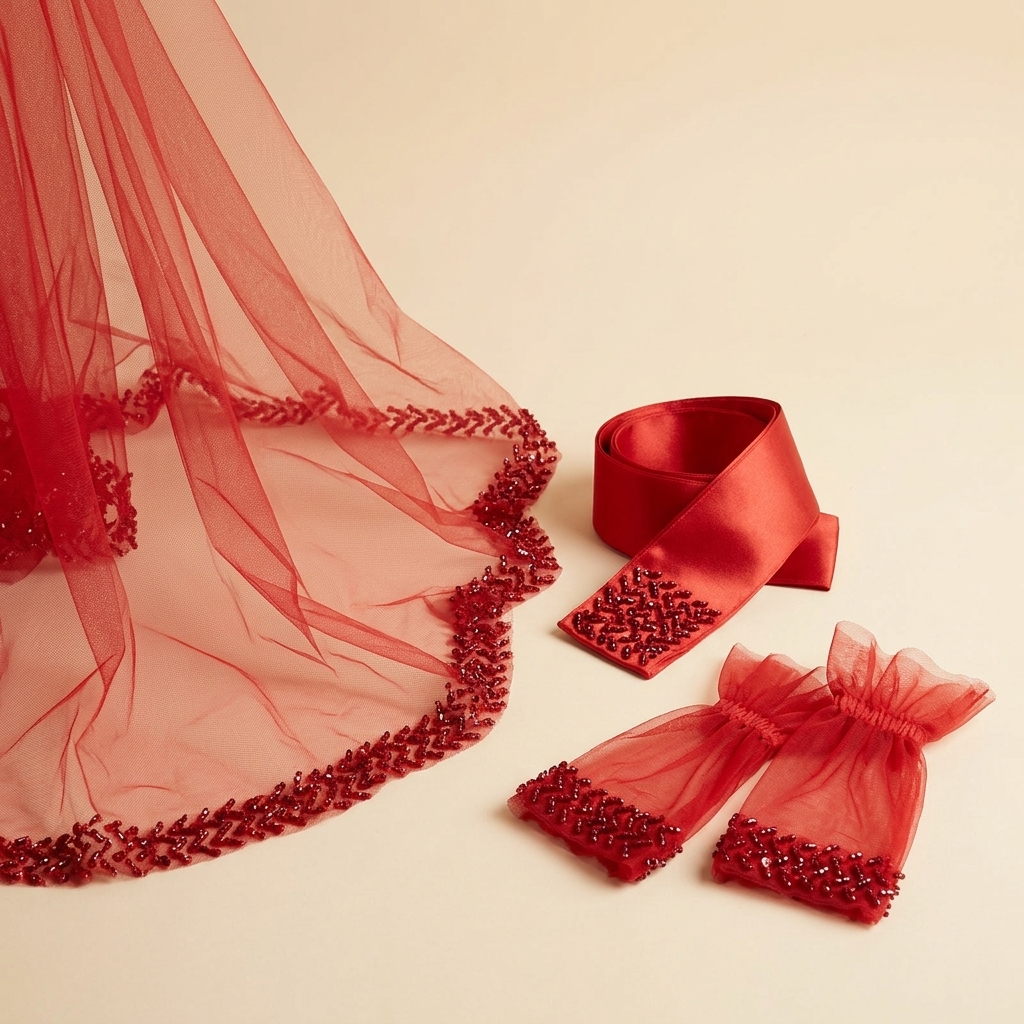 Ensemble Voile de Henné Rouge avec Gants et Ceinture