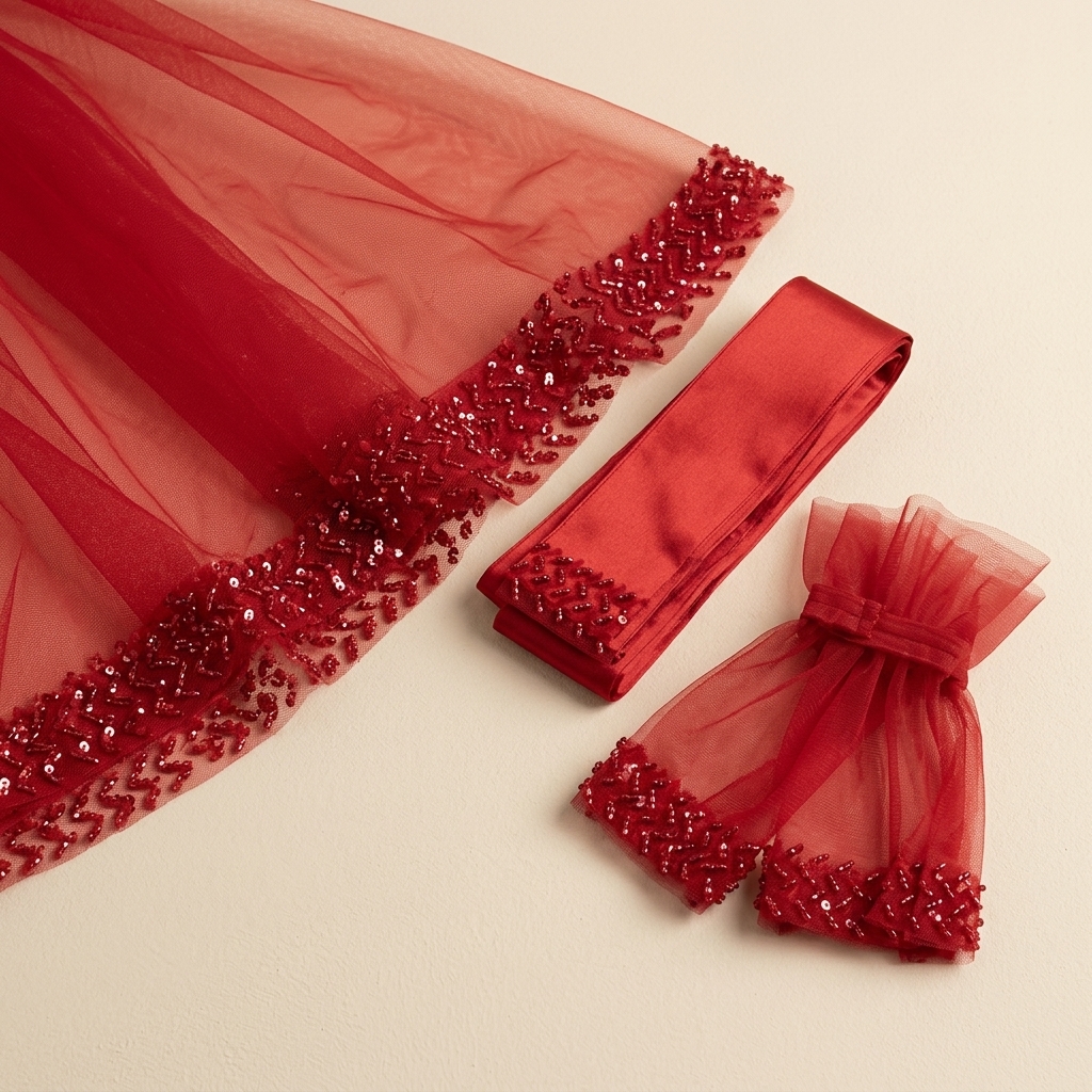 Ensemble Voile de Henné Rouge avec Gants et Ceinture