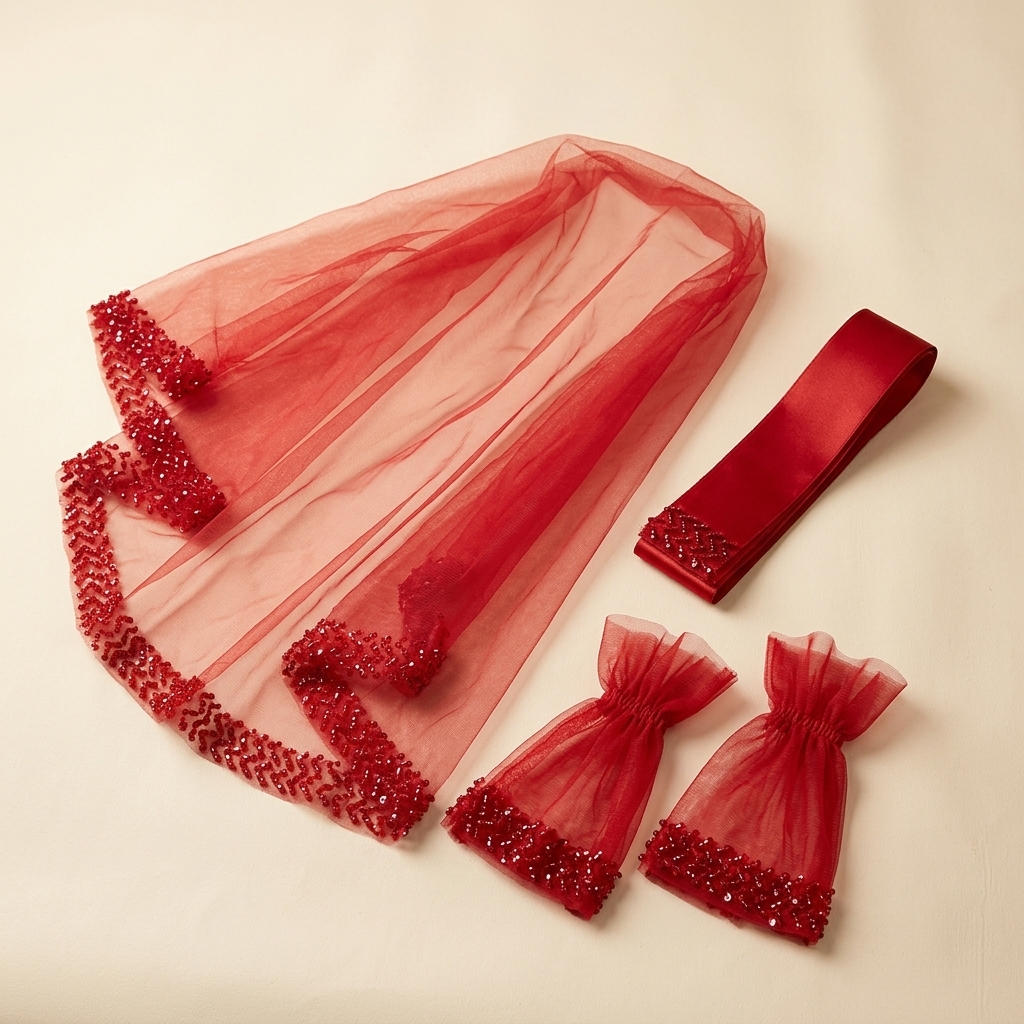 Ensemble Voile de Henné Rouge avec Gants et Ceinture