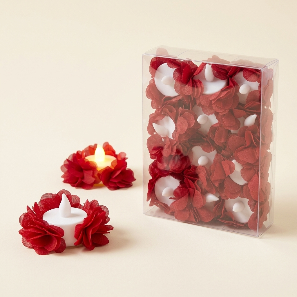 Lot de 12 bougies chauffe-plat LED décorées de pétales rouges