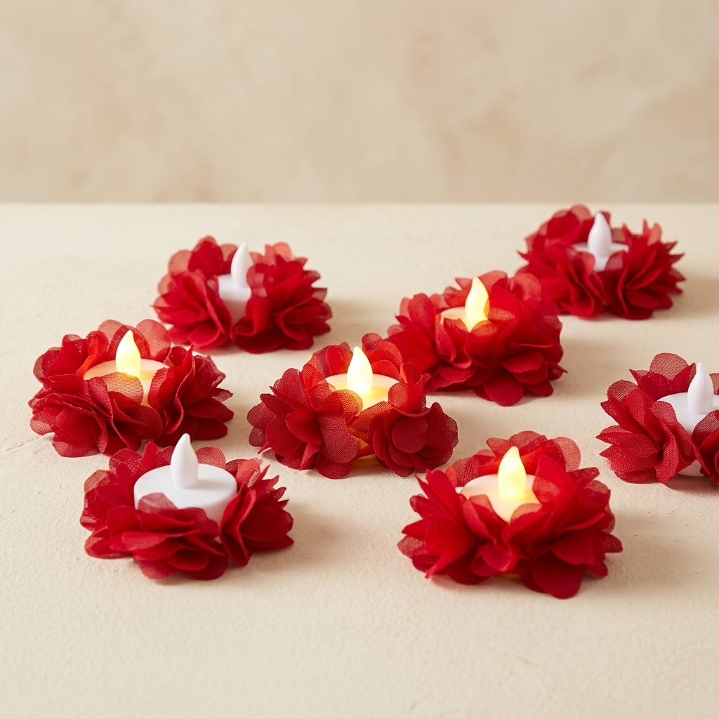 Lot de 12 bougies chauffe-plat LED décorées de pétales rouges