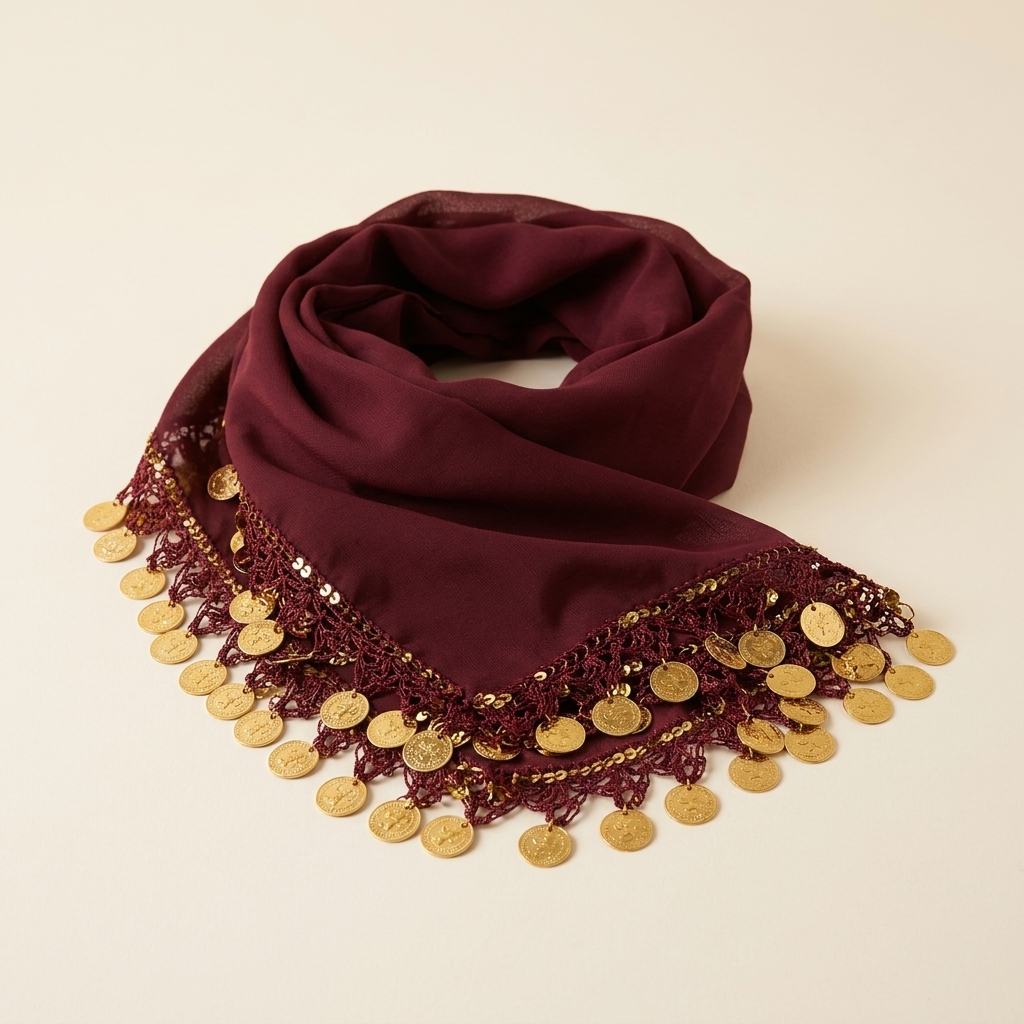 Foulard traditionnel bordeaux à paillettes et pièces dorées - lot de 10